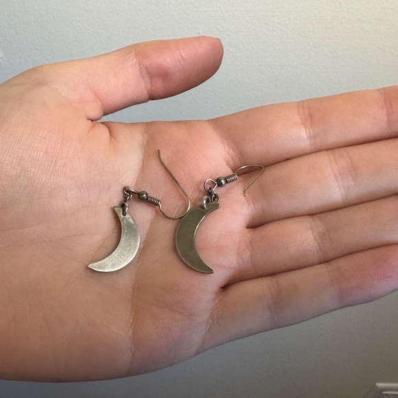 Hammered Silver Moon Earrings - Picture 5 of 5